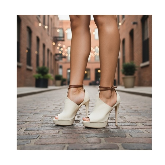 Shoe Dazzle Natural Canvas Heel SZ 9.5 Open Toe Stiletto Women Retro Coquette - Picture 1 of 13